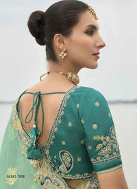 Mint Green Viscose Tissue Silk Handworked Wedding-Wear Saree