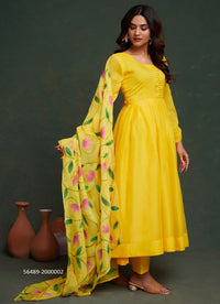 Yellow Organza Digitally Printed Festive-Wear Readymade Anarkali Salwar Kameez
