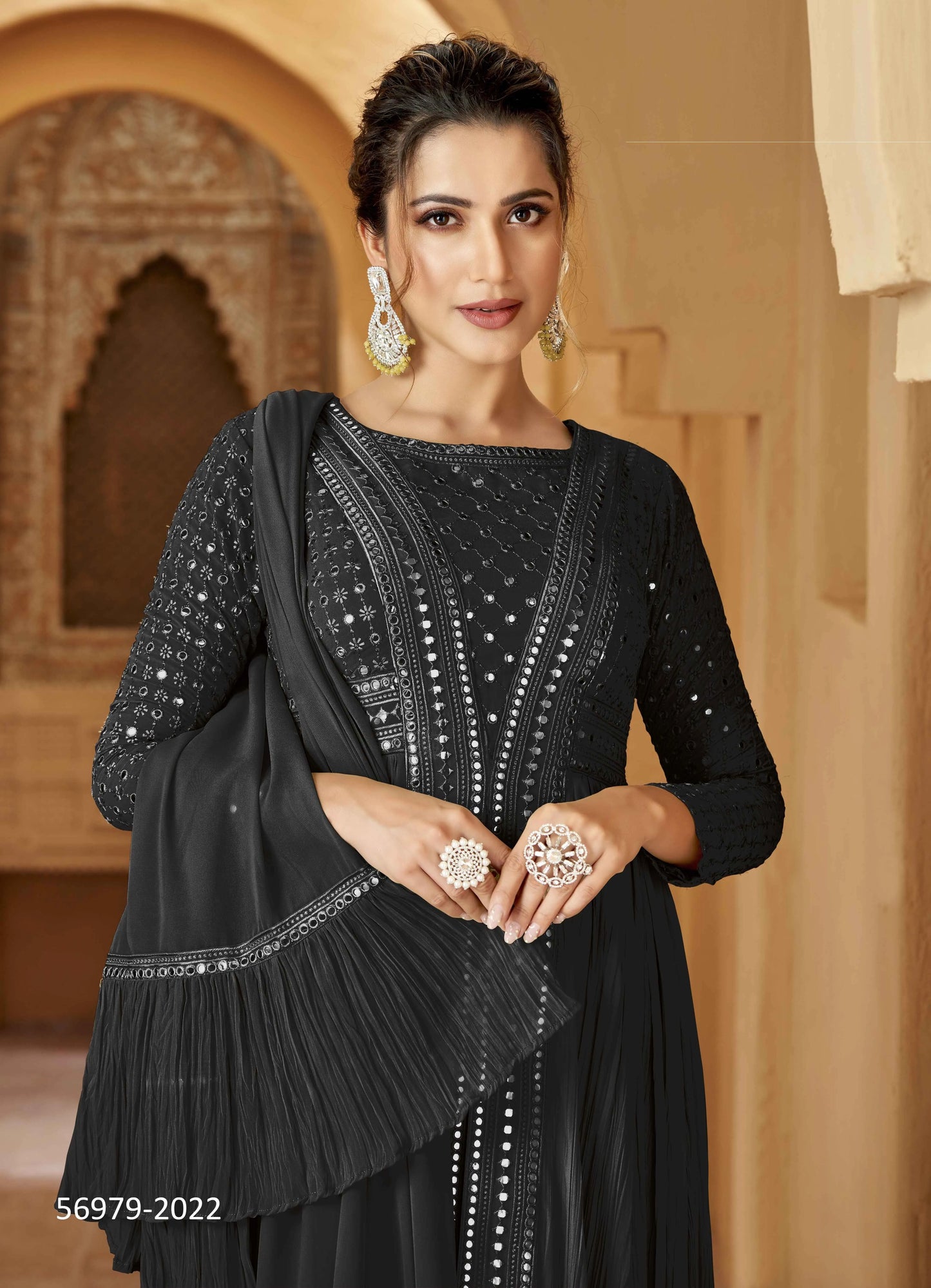 Black Georgette Mirror-Work Ramadan-Special Readymade Floor-Length Salwar Kameez