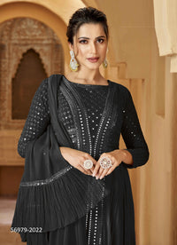Black Georgette Mirror-Work Ramadan-Special Readymade Floor-Length Salwar Kameez