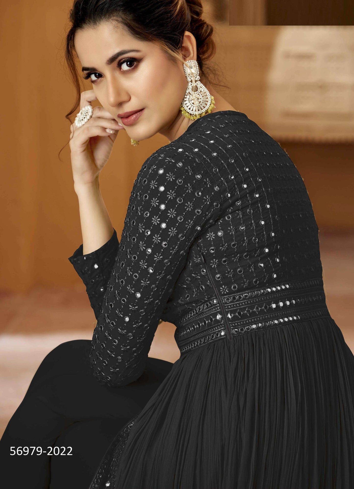Black Georgette Mirror-Work Ramadan-Special Readymade Floor-Length Salwar Kameez