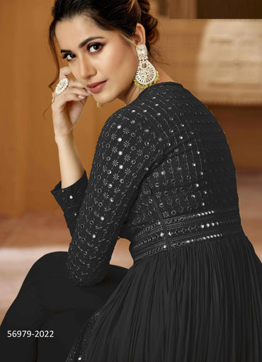 Black Georgette Mirror-Work Ramadan-Special Readymade Floor-Length Salwar Kameez