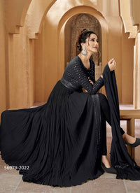 Black Georgette Mirror-Work Ramadan-Special Readymade Floor-Length Salwar Kameez