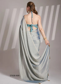 Gray Satin Sequins-Work Bollywood Saree For Kitty-Parties