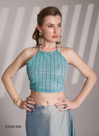 Gray Satin Sequins-Work Bollywood Saree For Kitty-Parties
