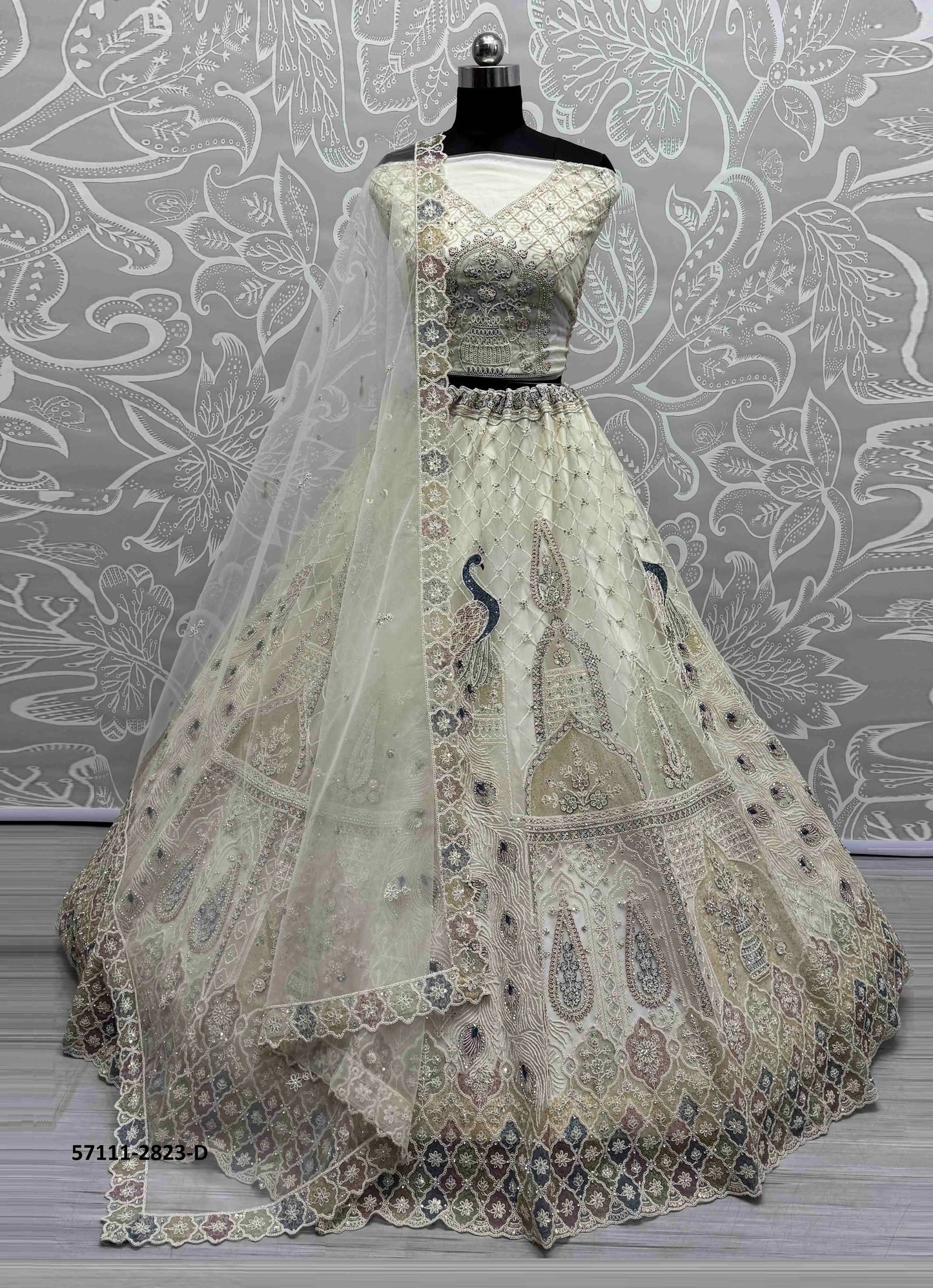 White Net Handworked Wedding-Wear Bridal Lehenga Choli