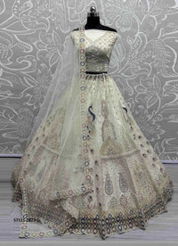 White Net Handworked Wedding-Wear Bridal Lehenga Choli