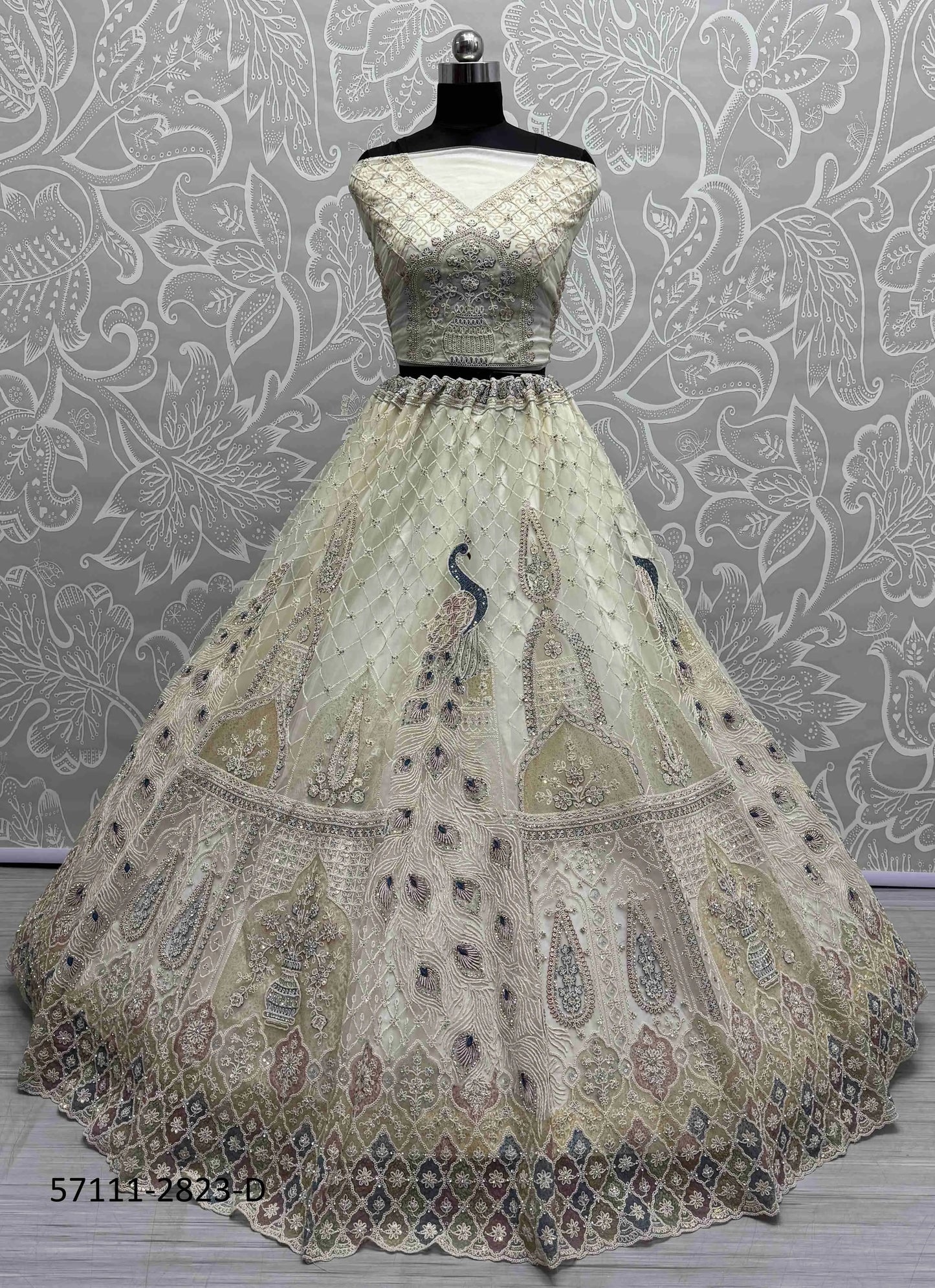 White Net Handworked Wedding-Wear Bridal Lehenga Choli
