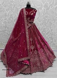 Wine Velvet Handworked Wedding-Wear Bridal Lehenga Choli