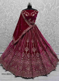 Wine Velvet Handworked Wedding-Wear Bridal Lehenga Choli