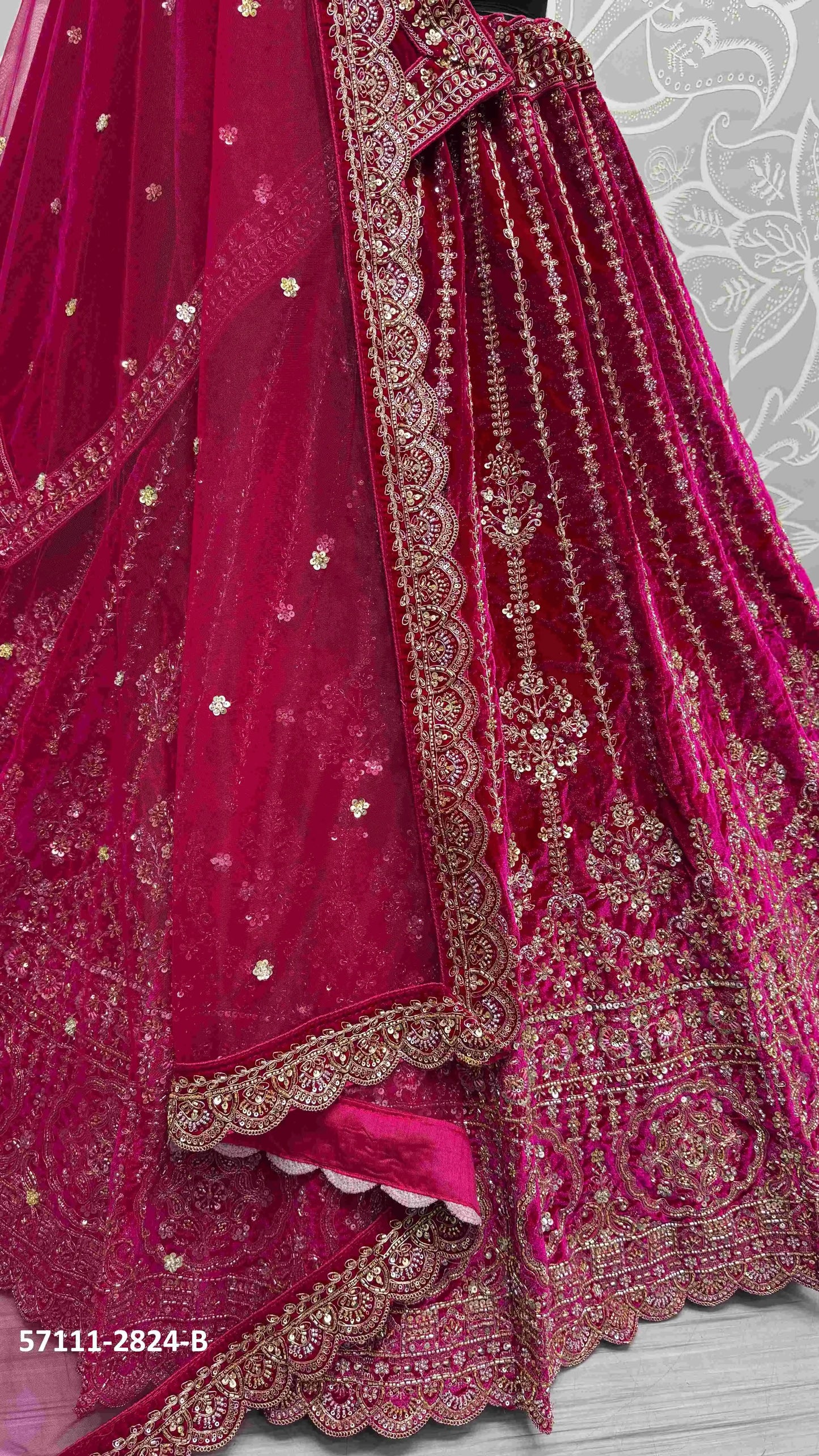 Wine Velvet Handworked Wedding-Wear Bridal Lehenga Choli