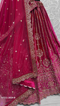Wine Velvet Handworked Wedding-Wear Bridal Lehenga Choli