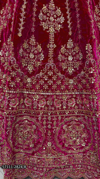 Wine Velvet Handworked Wedding-Wear Bridal Lehenga Choli