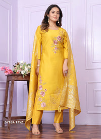 Yellow Silk Thread-Work Festive-Wear Pant-Bottom Readymade Salwar Kameez