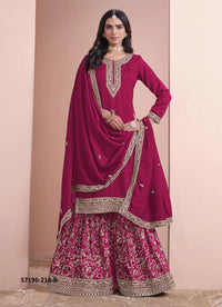 Wine Red Art Silk Embroidered Ramadan-Special Palazzo-Bottom Salwar Kameez