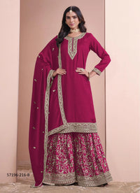 Wine Red Art Silk Embroidered Ramadan-Special Palazzo-Bottom Salwar Kameez