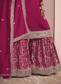 Wine Red Art Silk Embroidered Ramadan-Special Palazzo-Bottom Salwar Kameez