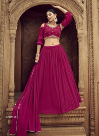 Wine Red Georgette Embroidered Party-Wear Stylish Lehenga Choli