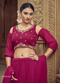 Wine Red Georgette Embroidered Party-Wear Stylish Lehenga Choli