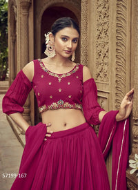 Wine Red Georgette Embroidered Party-Wear Stylish Lehenga Choli