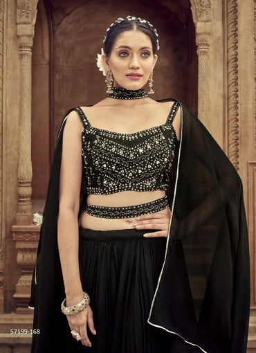 Black Georgette Embroidered Party-Wear Stylish Lehenga Choli