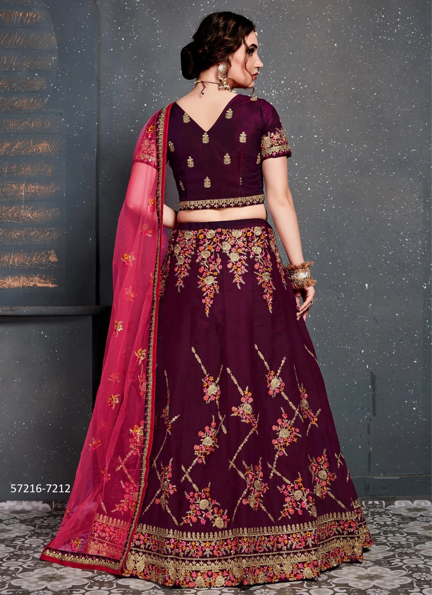 Purple Taffeta Satin Silk Embroidered Festive-Wear Traditional Lehenga Choli
