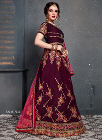 Purple Taffeta Satin Silk Embroidered Festive-Wear Traditional Lehenga Choli