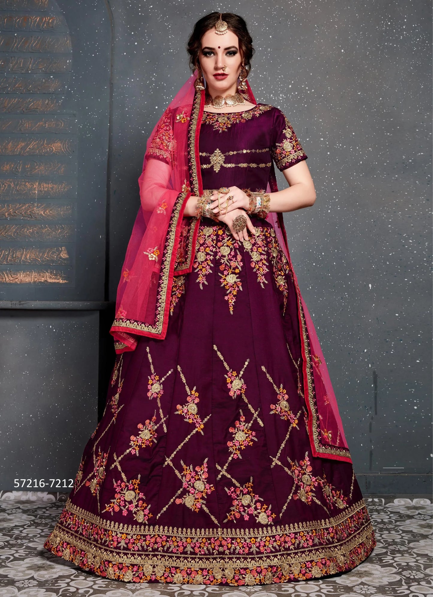 Purple Taffeta Satin Silk Embroidered Festive-Wear Traditional Lehenga Choli