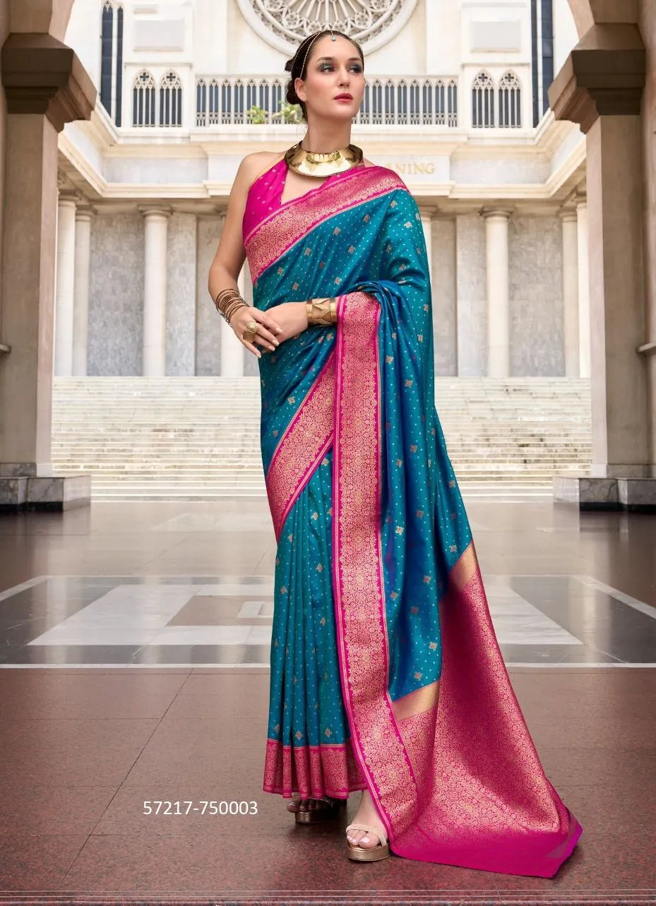 Aqua Blue Woven Soft Silk Saree For Traditional / Religious-Occasions
