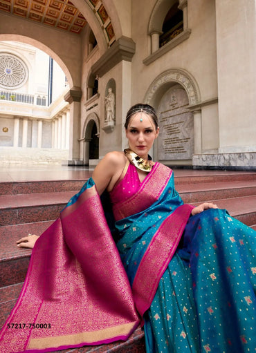Aqua Blue Woven Soft Silk Saree For Traditional / Religious-Occasions