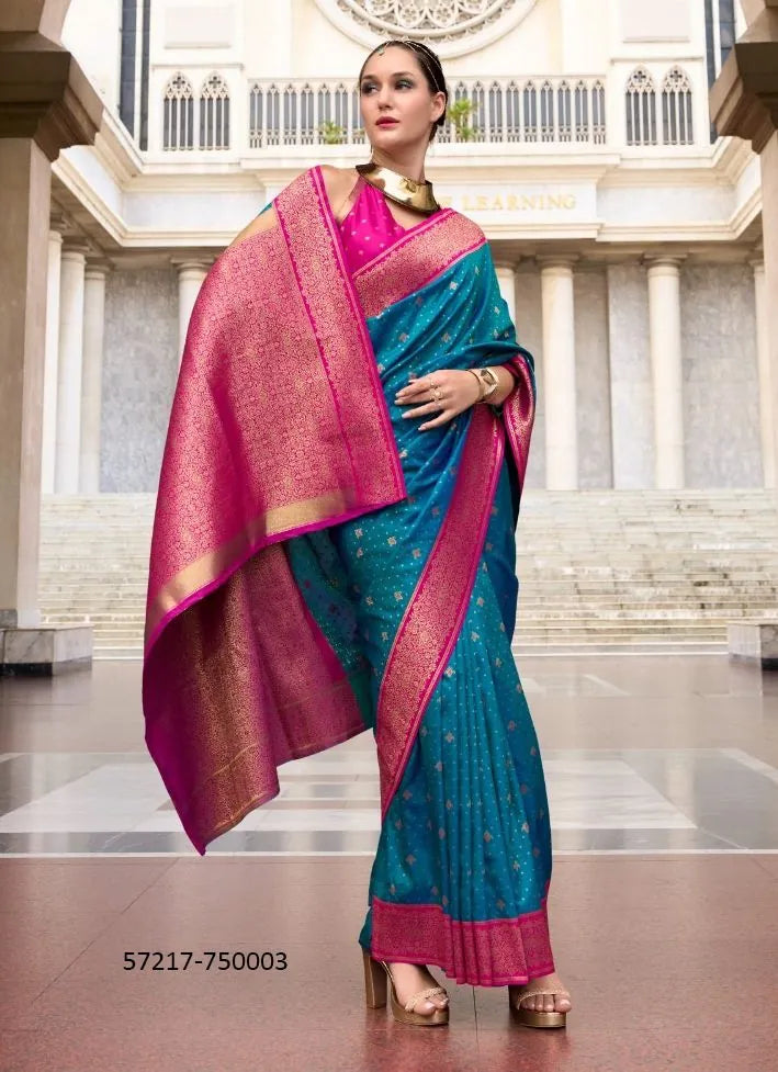 Aqua Blue Woven Soft Silk Saree For Traditional / Religious-Occasions