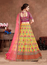 Yellow Mulberry Silk Embroidered Wedding-Wear Traditional Lehenga Choli