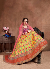 Yellow Mulberry Silk Embroidered Wedding-Wear Traditional Lehenga Choli