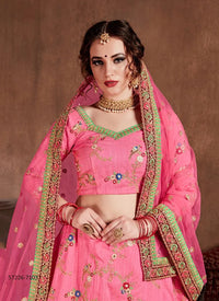 Pink Art Silk Embroidered Wedding-Wear Traditional Lehenga Choli