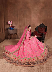 Pink Art Silk Embroidered Wedding-Wear Traditional Lehenga Choli
