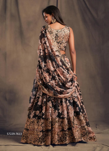 Black Organza Digitally Printed Party-Wear Stylish Lehenga Choli