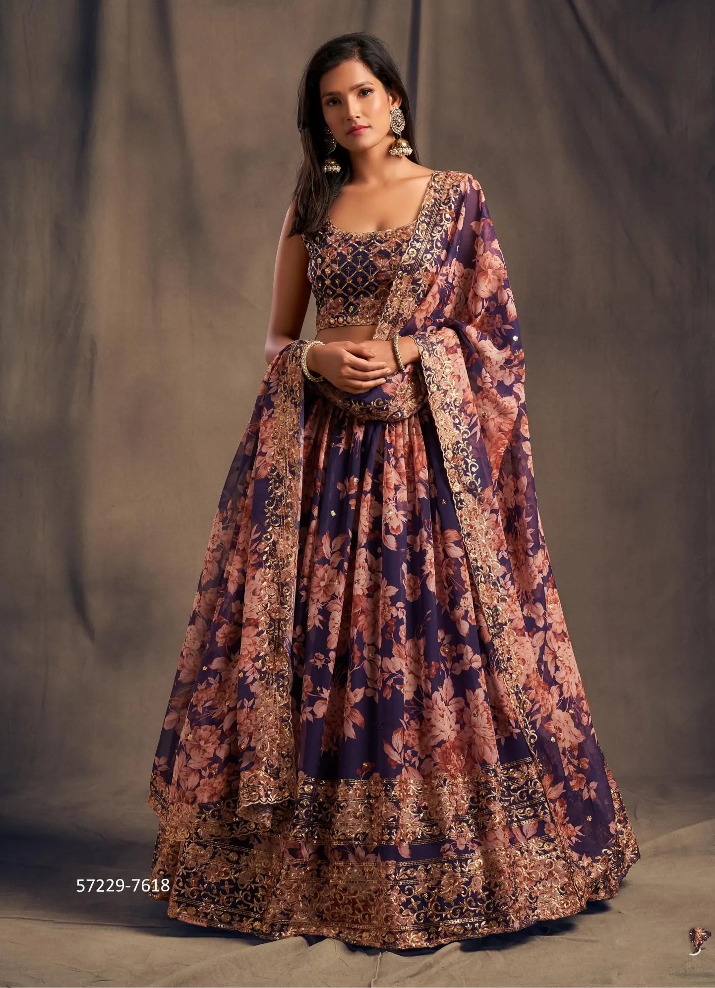 Violet Organza Digitally Printed Party-Wear Stylish Lehenga Choli