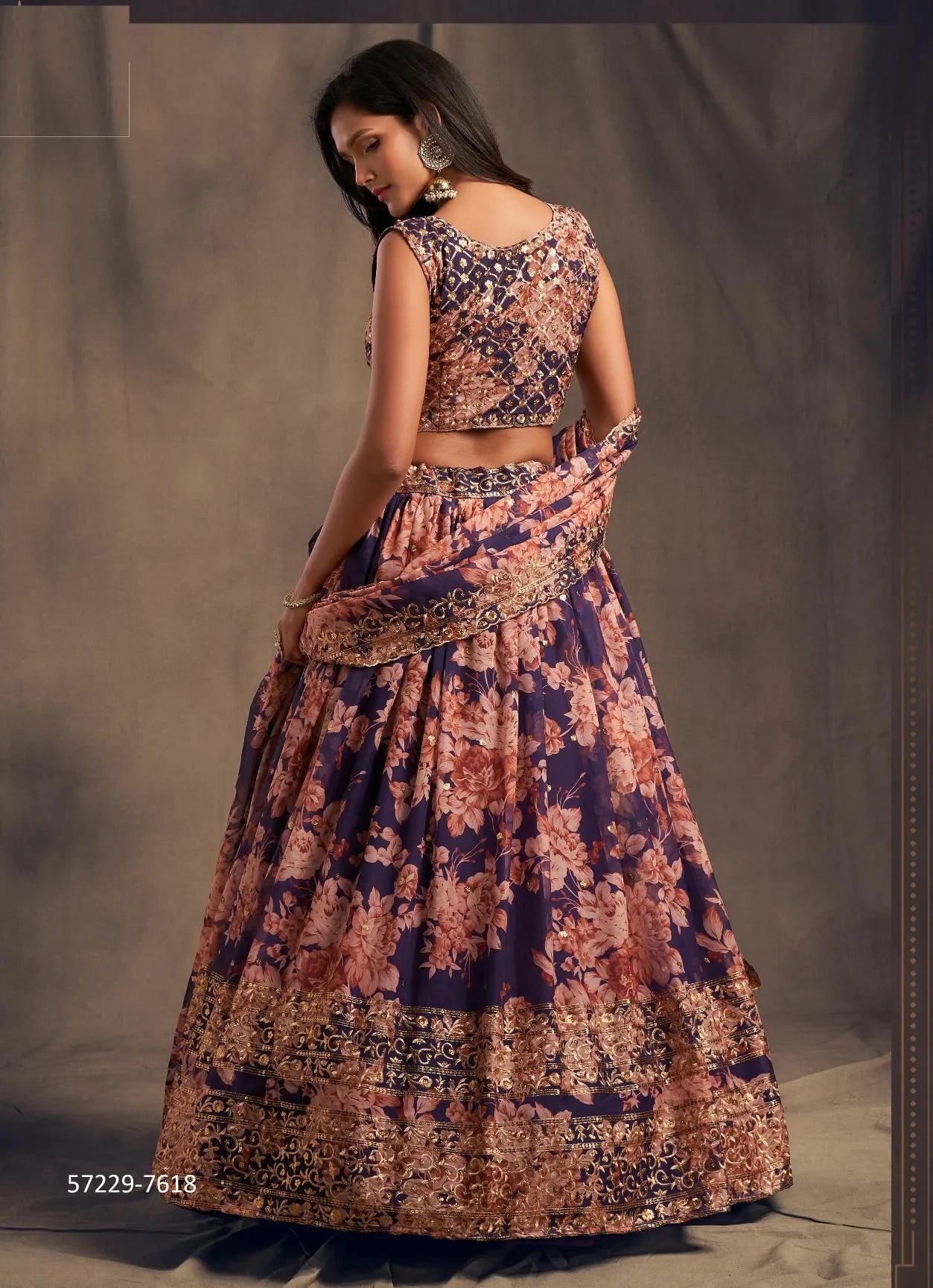 Violet Organza Digitally Printed Party-Wear Stylish Lehenga Choli