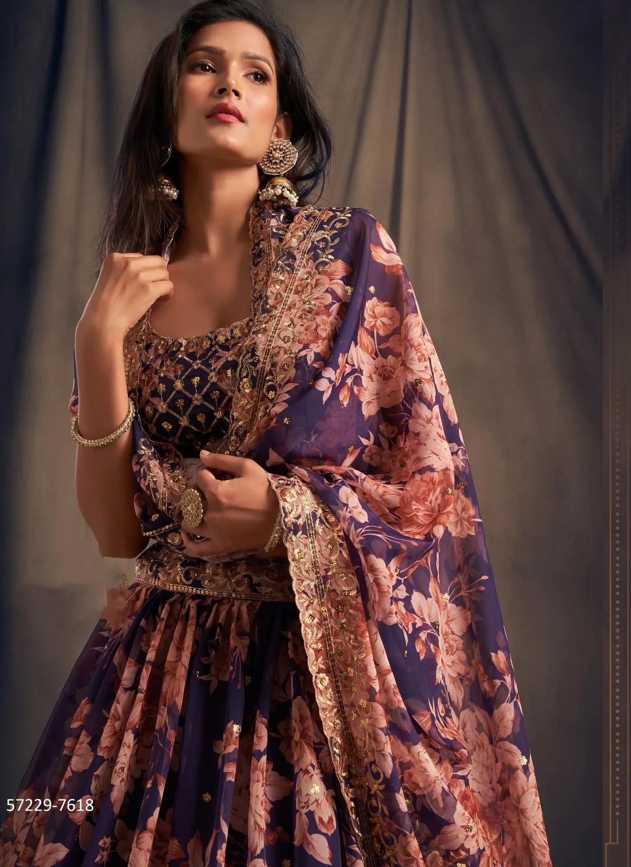 Violet Organza Digitally Printed Party-Wear Stylish Lehenga Choli