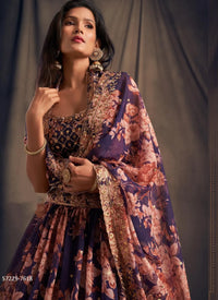 Violet Organza Digitally Printed Party-Wear Stylish Lehenga Choli