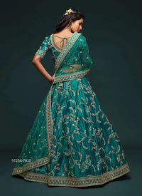 Teal Blue Art Silk Embroidered Party-Wear Traditional Lehenga Choli