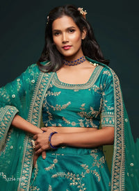 Teal Blue Art Silk Embroidered Party-Wear Traditional Lehenga Choli