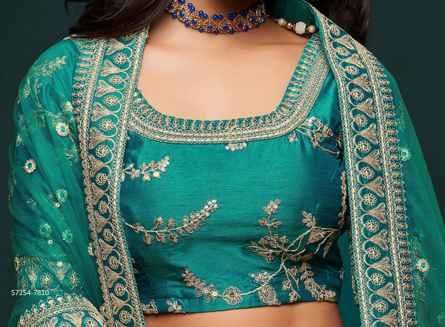 Teal Blue Art Silk Embroidered Party-Wear Traditional Lehenga Choli