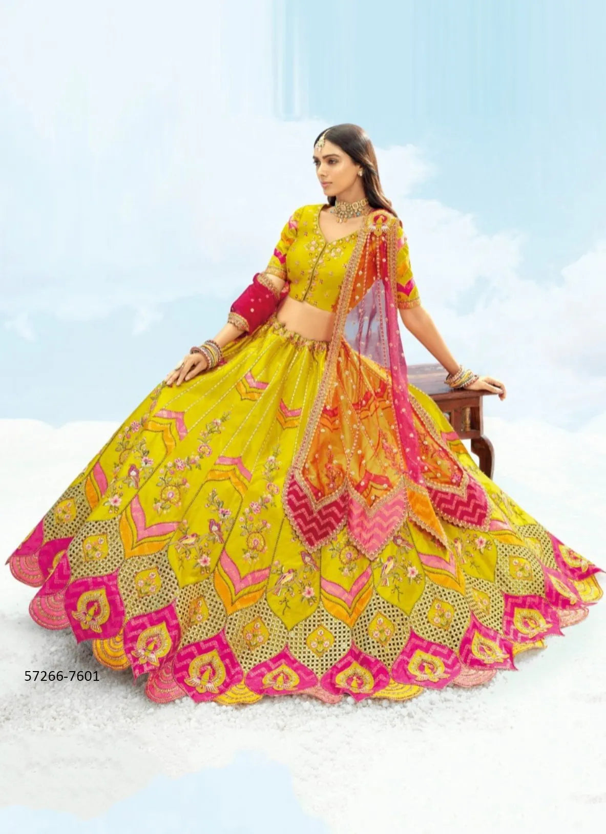 Yellow Silk Handworked Wedding-Wear Stylish Lehenga Choli