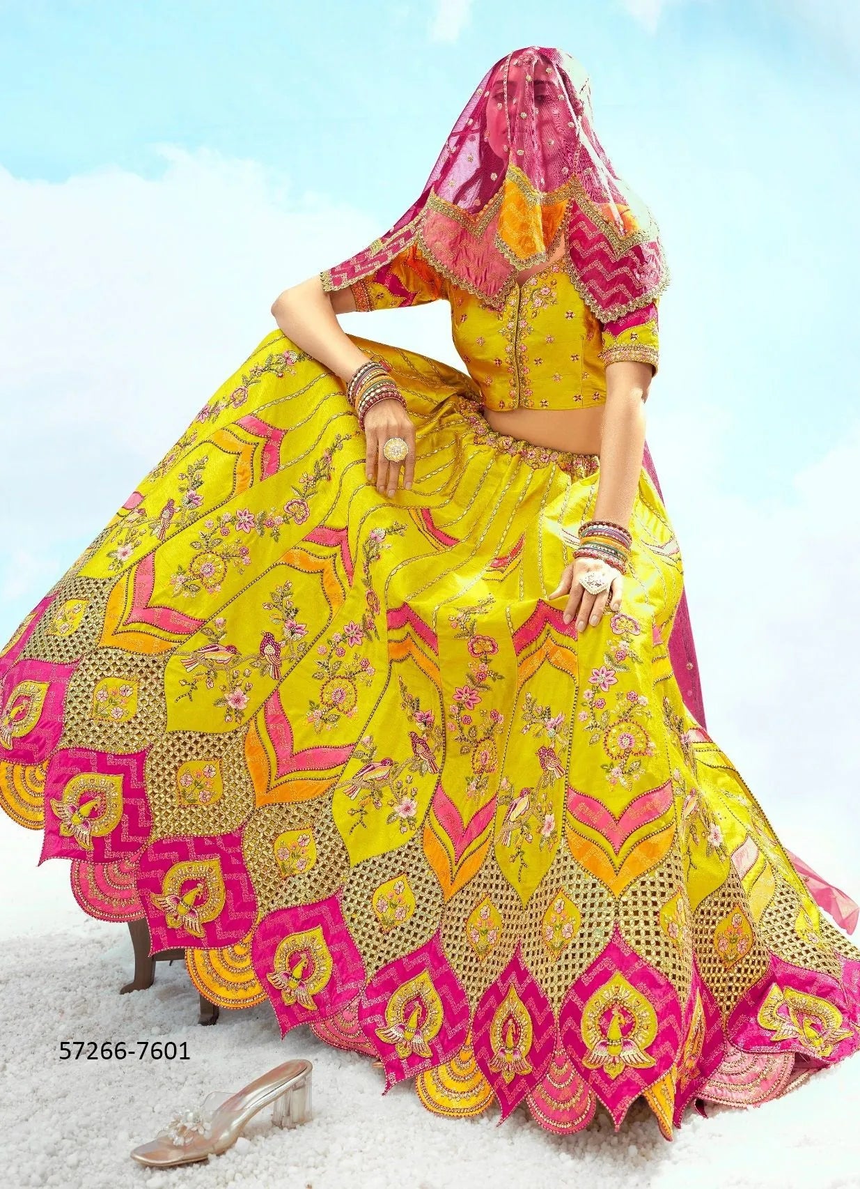 Yellow Silk Handworked Wedding-Wear Stylish Lehenga Choli