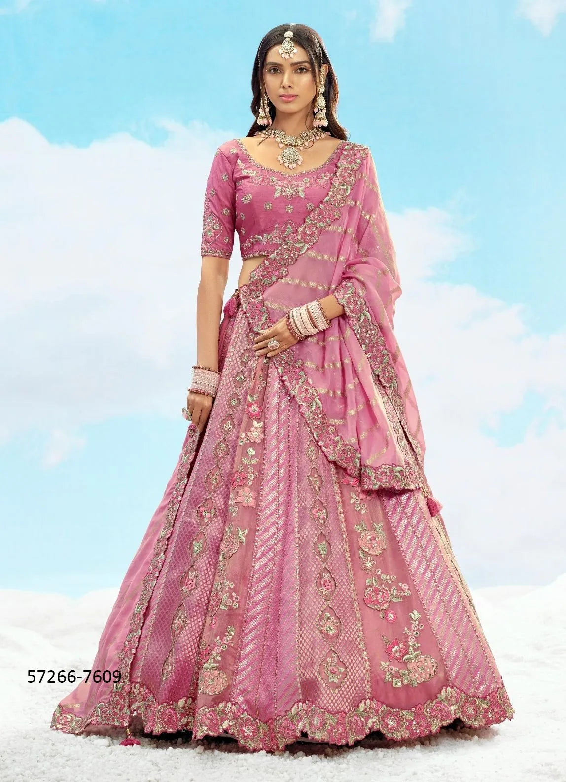 Pink Silk Handworked Wedding-Wear Stylish Lehenga Choli