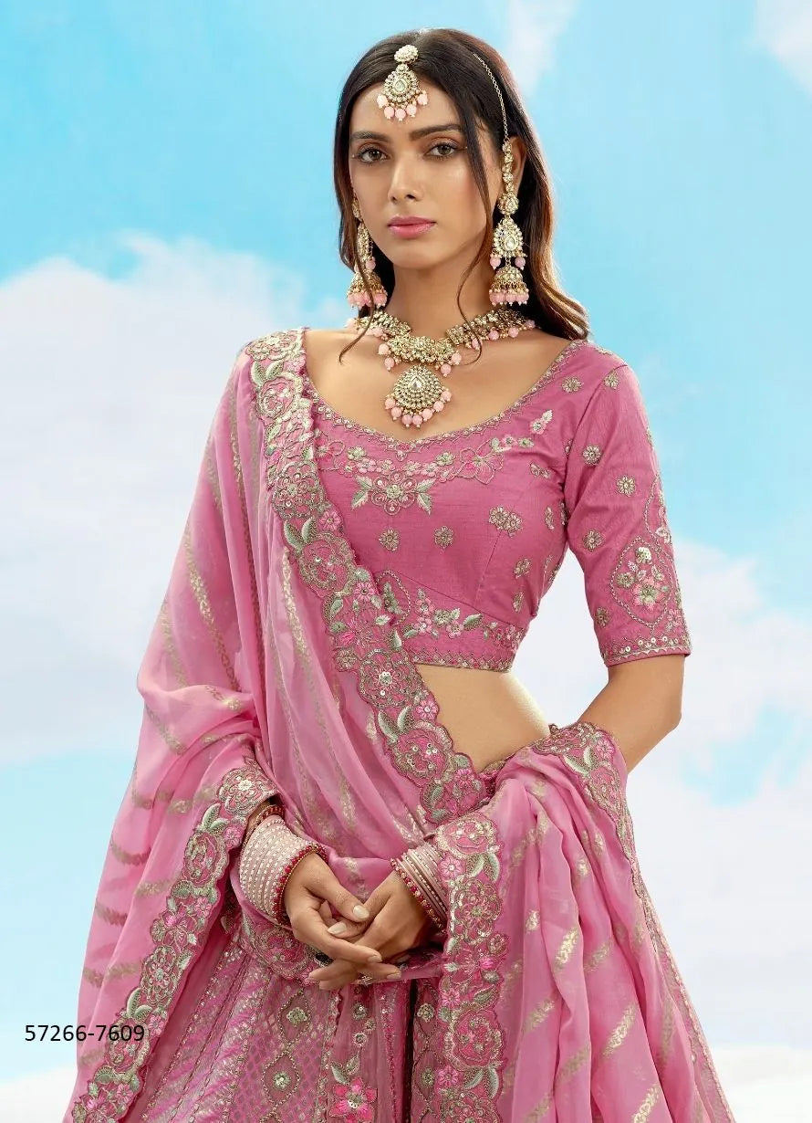 Pink Silk Handworked Wedding-Wear Stylish Lehenga Choli