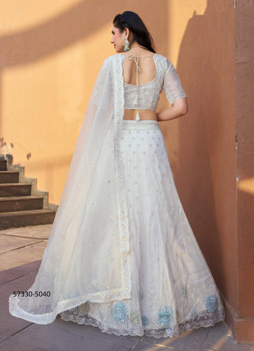 White Organza Handworked Wedding-Wear Bridal Lehenga Choli