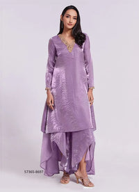 Lavender and Light Green Pure Organza Handworked Wedding-Wear Readymade Designer Fusion Outfit