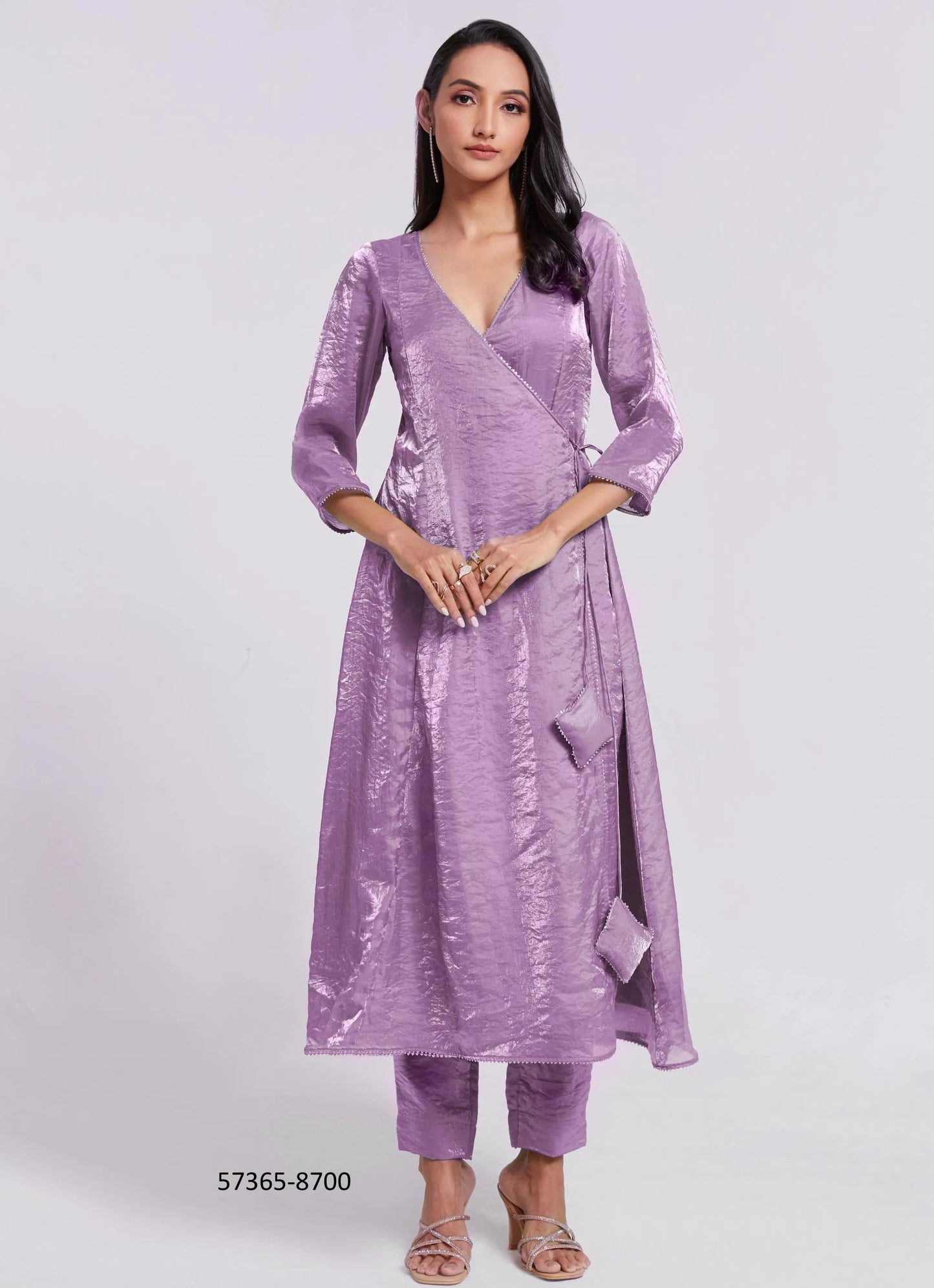 Lavender and Light Green Pure Organza Handworked Wedding-Wear Readymade Designer Fusion Outfit